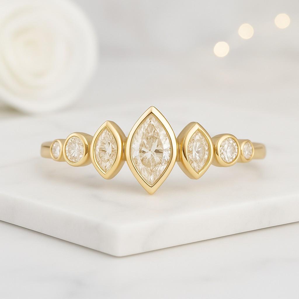 Genuine Lab Grown Diamond Ring Marquise Diamond Wedding Ring 5 Stone Ring Genuine Lab Grown Diamond Stacking Ring