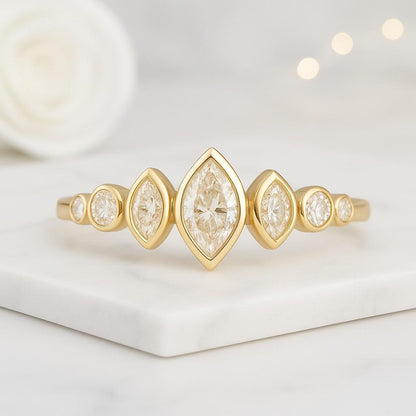 Genuine Lab Grown Diamond Ring Marquise Diamond Wedding Ring 5 Stone Ring Genuine Lab Grown Diamond Stacking Ring