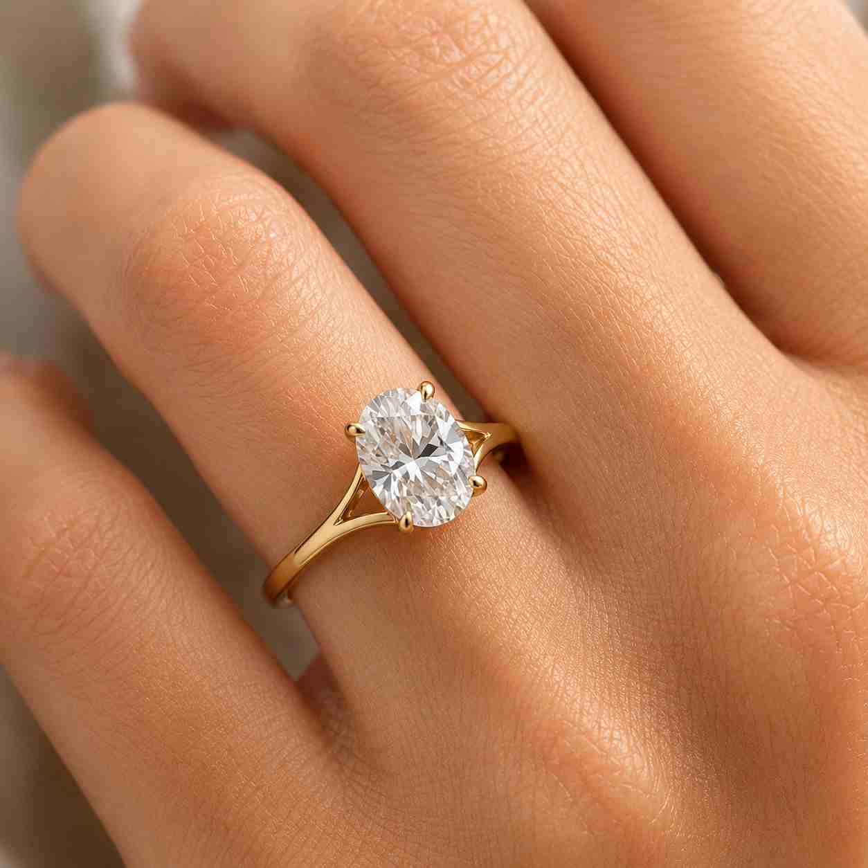Georgian Bezel Set Solitaire Ring, 14K Solid Gold Split Shank Ring, Oval Cut Lab Grown Diamond Ring, Elegant Engagement Ring For Women