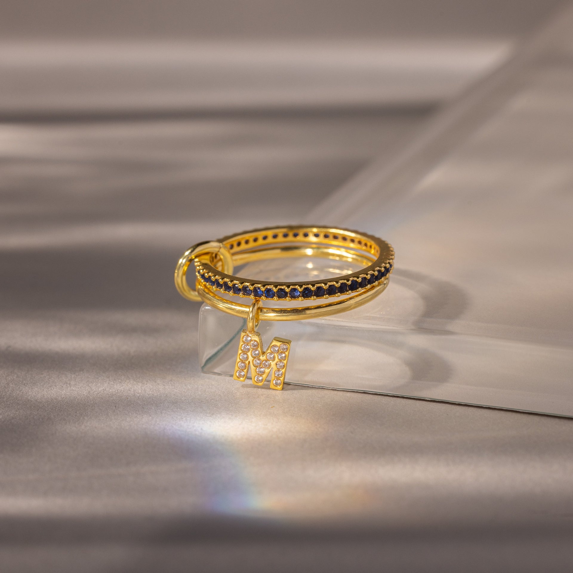 Linked Initial Sapphire Ring