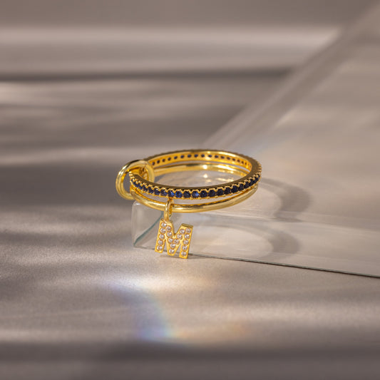 Linked Initial Sapphire Ring