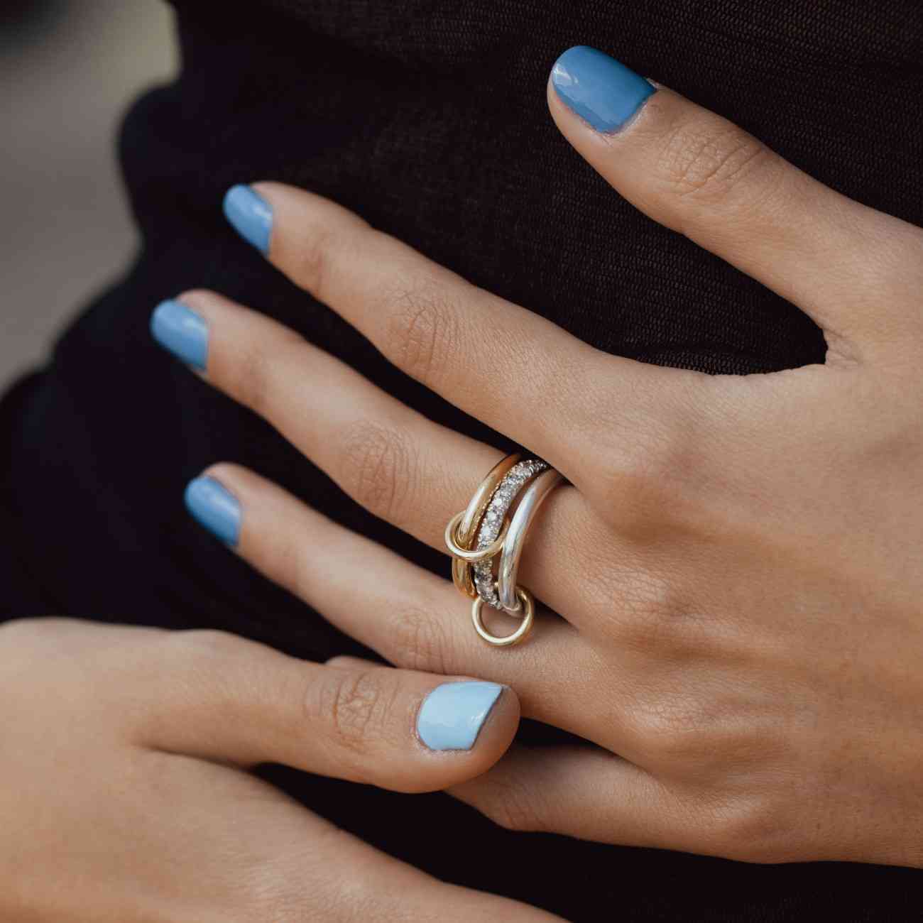 Gold And Silver Linked Ring 14K Two Tone Band Spinner Stacker Ring Women Jewelry