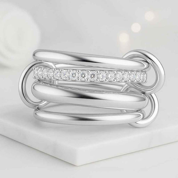 Gold Linked Band Ring 14K Two Tone Spinner Style Ring Connected Stacking Ring