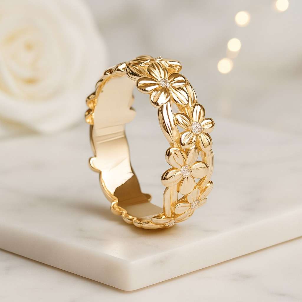 Gold Linked Ring 14K Two Tone Connected Spinner Band Stacker Jewelry