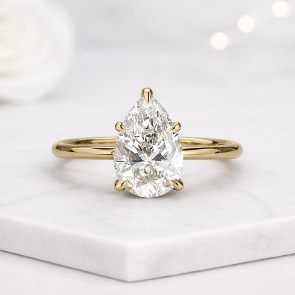 Gold Pear Solitaire Ring, Pear Engagement Ring