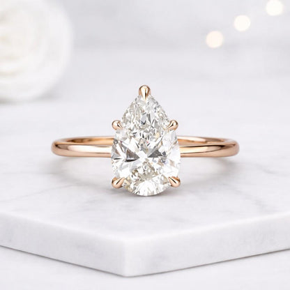 Gold Pear Solitaire Ring Pear Engagement Ring