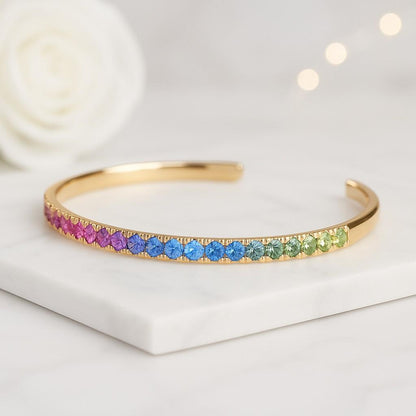 Gold Rainbow CZ Tennis Bracelet 18k Plated Gradient Chain Colorful Tennis Bracelet Crystal Bracelet