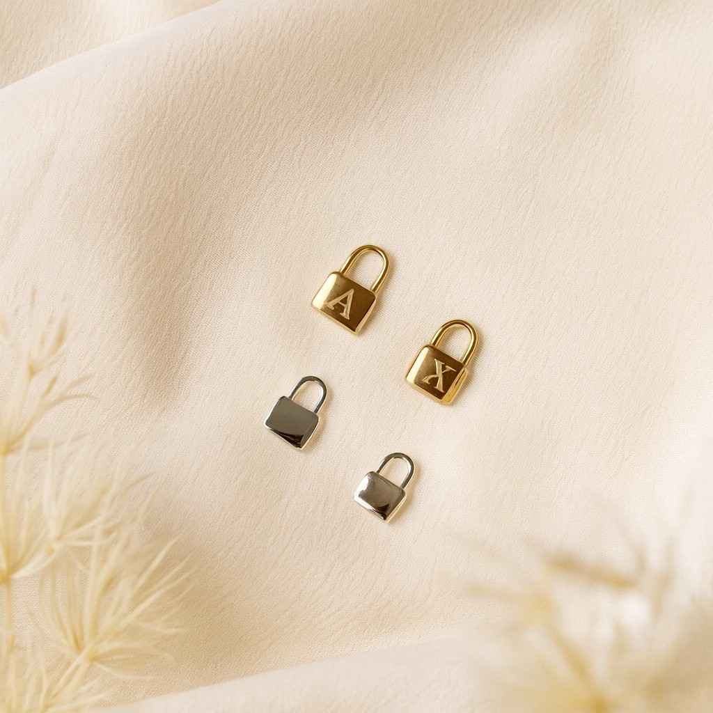 Gold Vermeil Lock Huggie Hoop Earrings Dainty Padlock Charm