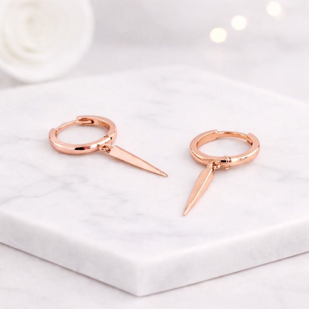 14k gold spike drop hoop earrings