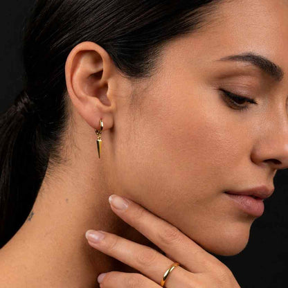 14K Gold Spike Drop Hoop Earrings