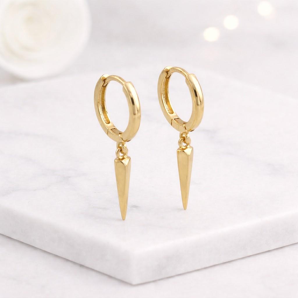 14k gold spike drop hoop earrings