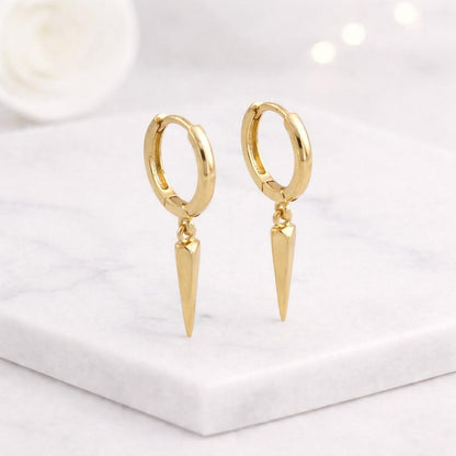 14K Gold Spike Drop Hoop Earrings