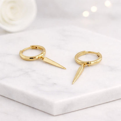 14K Gold Spike Drop Hoop Earrings