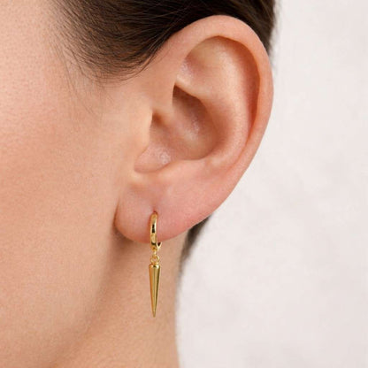 14K Gold Spike Drop Hoop Earrings