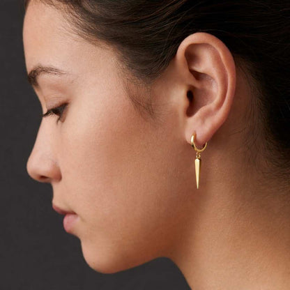 14K Gold Spike Drop Hoop Earrings