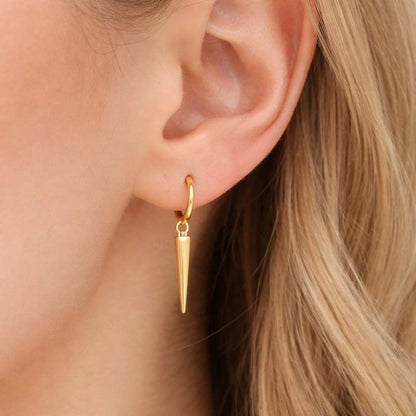 14K Gold Spike Drop Hoop Earrings