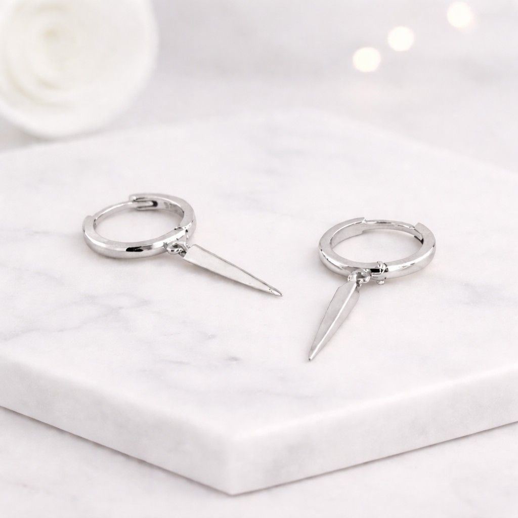 14k gold spike drop hoop earrings