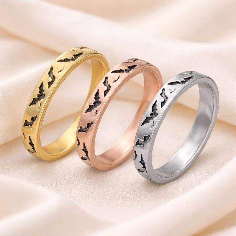 gothic bat wedding band, yellow gold ring