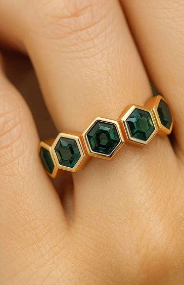 6 custom hexagon shape sapphires birthstone engagement ring for emily magee