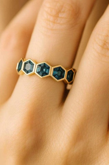 6 Custom Hexagon Shape Sapphires Birthstone Engagement Ring For Emily Magee
