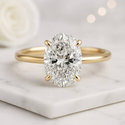 Half Bezel Set Solitaire in 14K Gold Conflict-Free Wedding Ring, Gift for Her