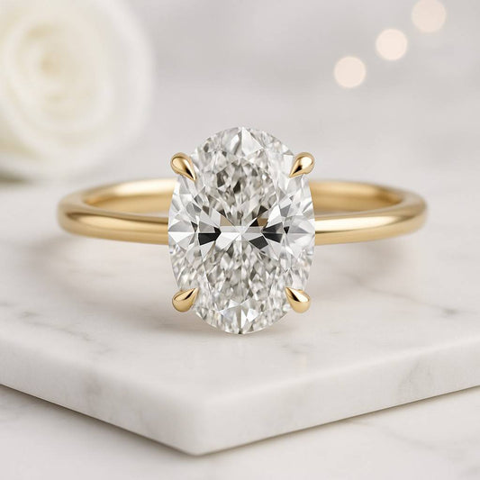 Half Bezel Set Solitaire in 14K Gold Conflict-Free Wedding Ring, Gift for Her