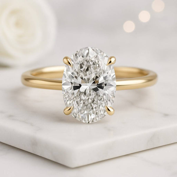 Half Bezel Set Solitaire in 14K Gold Conflict-Free Wedding Ring, Gift for Her