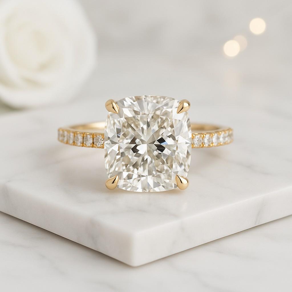 Half Eternity Pave Engagement Ring Hidden Halo Ring With Eternity Band