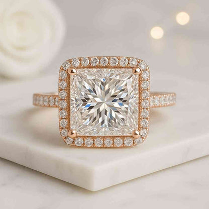 Halo Engagement Ring Princess Cut Diamond Ring for Women Genuine Lab Grown Diamond Ring