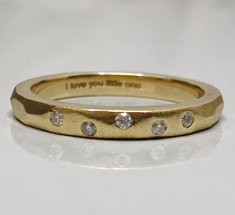 hammered 10k solid gold eternity ring with lab-grown diamond for melanie ferroni
