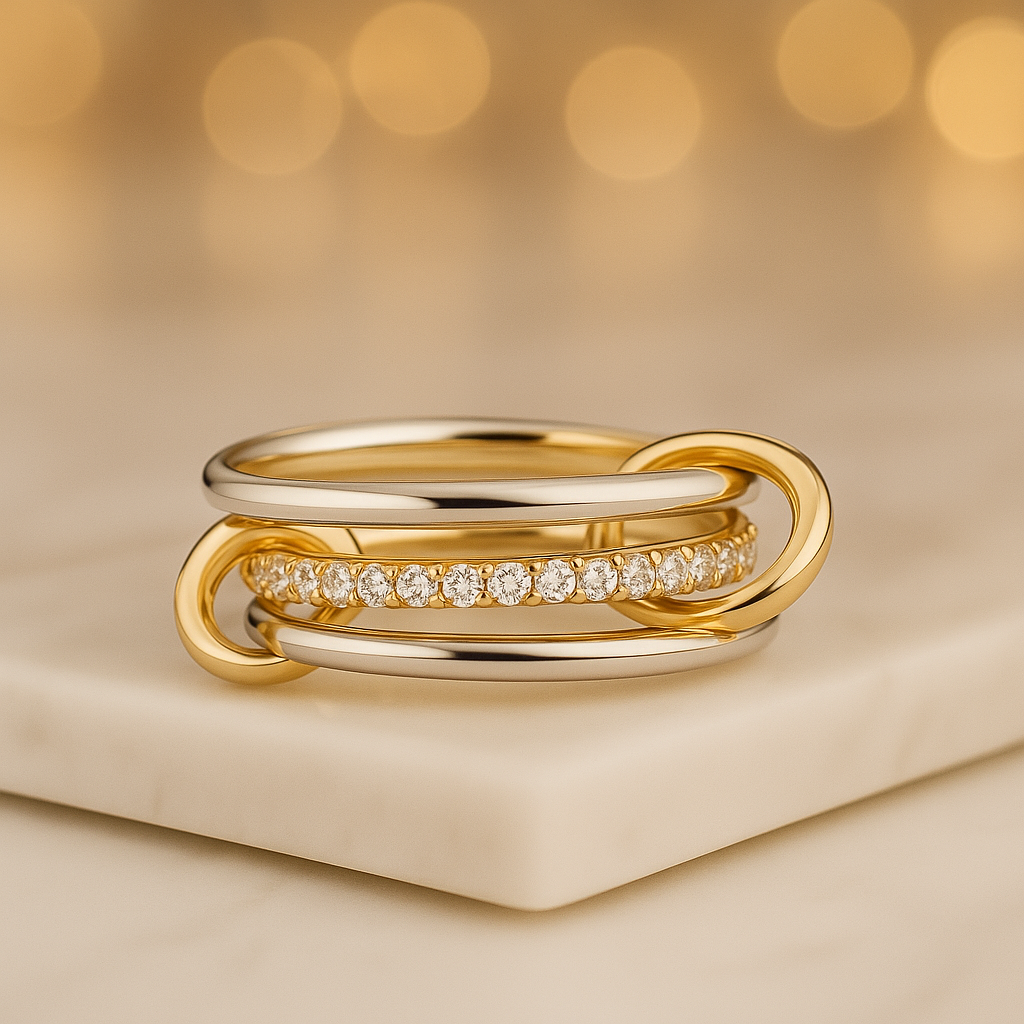 14K Solid Gold Multi Link Connected Ring