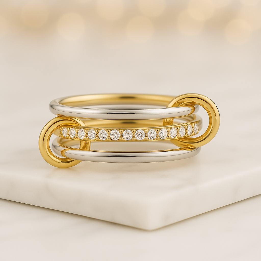 14K Solid Gold Multi Link Connected Ring