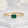 Twisted Green Solitaire Engagement Ring 14k Solid Gold Emerald Baguette Band