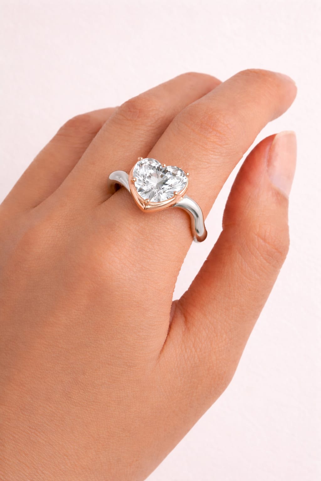 14k White Gold Pink Heart and White Heart Lab Grown Diamond Ring