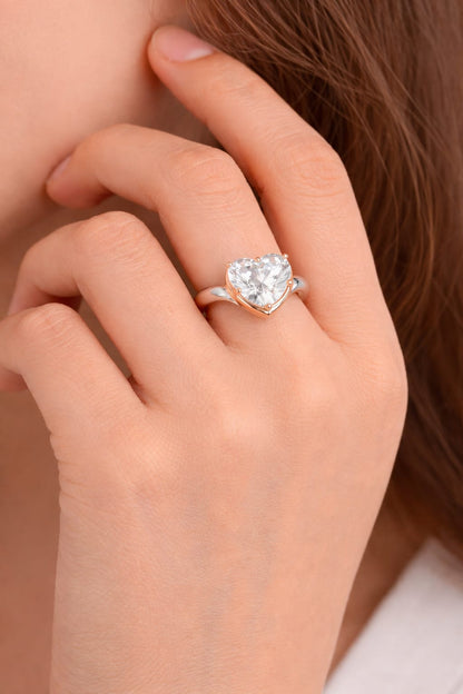 14k White Gold Pink Heart and White Heart Lab Grown Diamond Ring