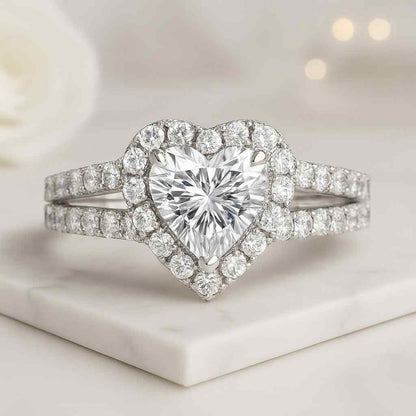 Heart Cut 5MM Diamond Halo 925 Sterling Silver Ring Engagement Wedding Bridal Promise Ring