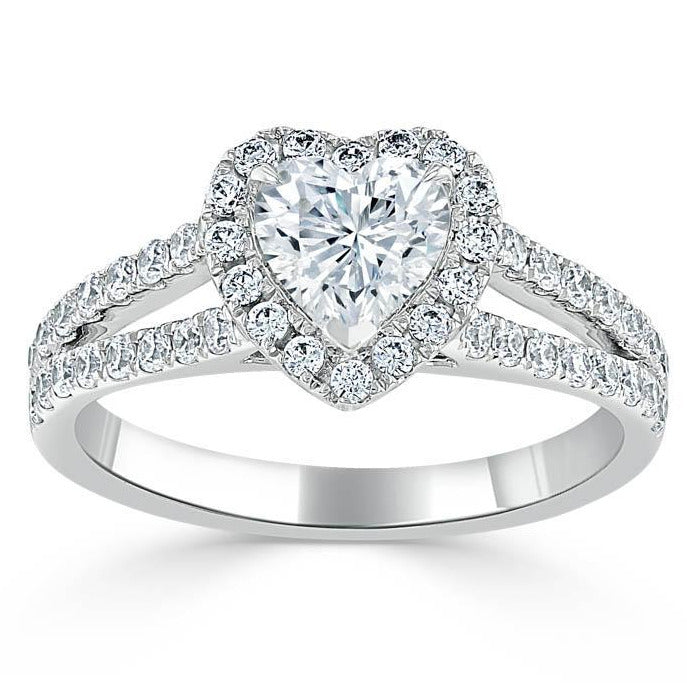 Heart Cut Diamond Split Shank Pave Engagement Ring