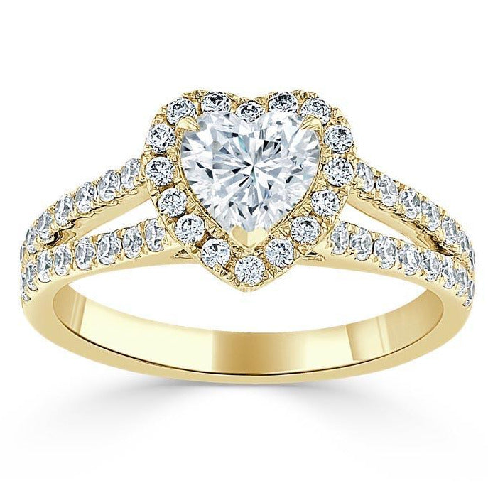 Heart Cut Lab Made Diamond Split Shank Pave Engagement Ring