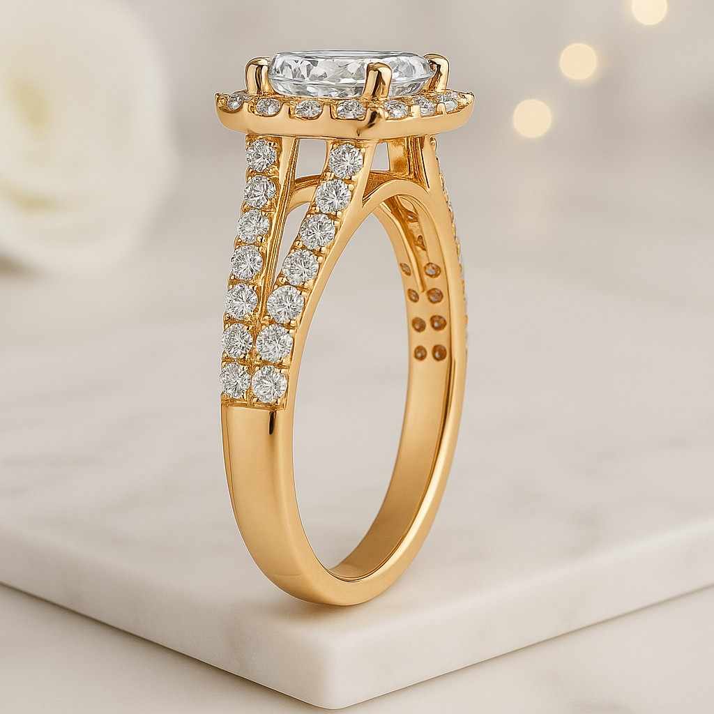 Heart Cut Moissanite Solitaire Ring Heart Cut Halo Engagement Ring 14K White Gold Ring