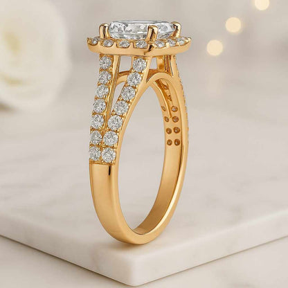 Heart Cut Moissanite Solitaire Ring Heart Cut Halo Engagement Ring 14K White Gold Ring