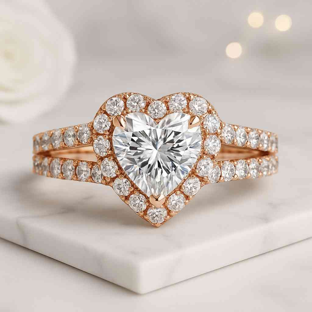 Heart Diamond Halo Anniversary Ring 18K White Gold Wedding Ring