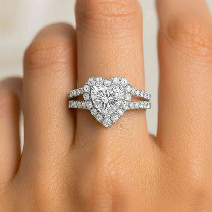 Heart Diamond Halo Ring 14K Certified Eco Diamond Elegant Ring Diamond Engagement Ring