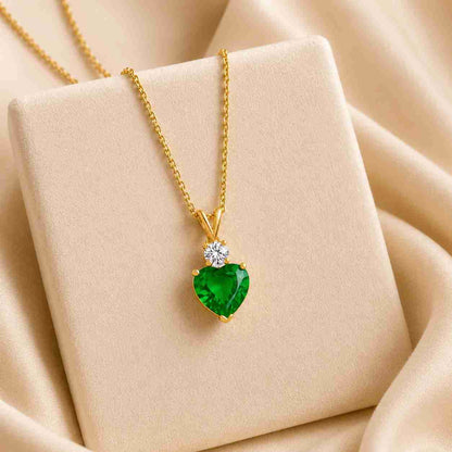 Heart Shape Emerald Pendant Solid Gold Dainty Green Gemstone Charm 14K Solid Gold Pendant Gift For Her Romantic Jewelry Gift For the Love