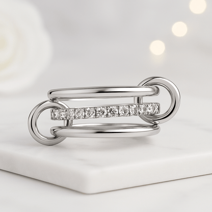 Heavy Fit Two Tone Link Connected Rings