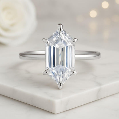 Hexagon Cut Solitaire Ring Solitaire Elegant Ring Dainty Bridal Wedding Ring