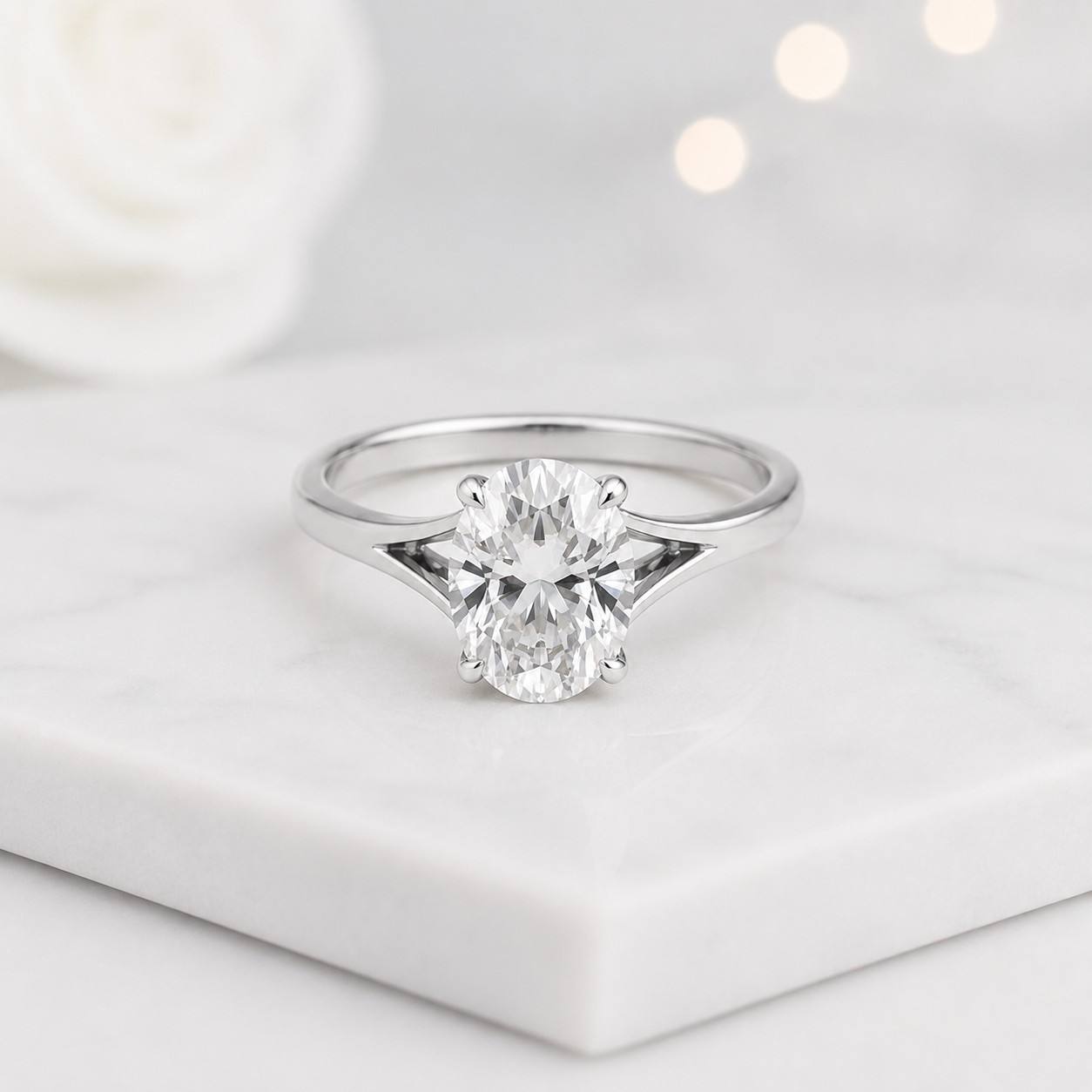 IGI Certified 2 CT Oval Cut Lab Grown Diamond Engagement Ring F VVS2 Clarity 14K Solid Gold Split Shank Solitaire Promise Ring Gift For Her
