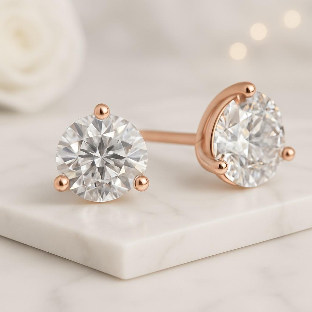 igi certified lab diamond stud earrings round cut 18kt solid gold screw back stud earrings for her