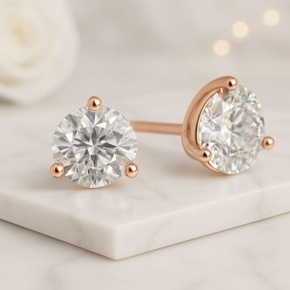 IGI Certified Lab Diamond Stud Earrings Round Cut 18KT Solid Gold Screw Back Stud Earrings For Her