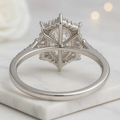 IGI Certified Lab Grown Oval Diamond Engagement Ring Hidden Halo Pavé Band