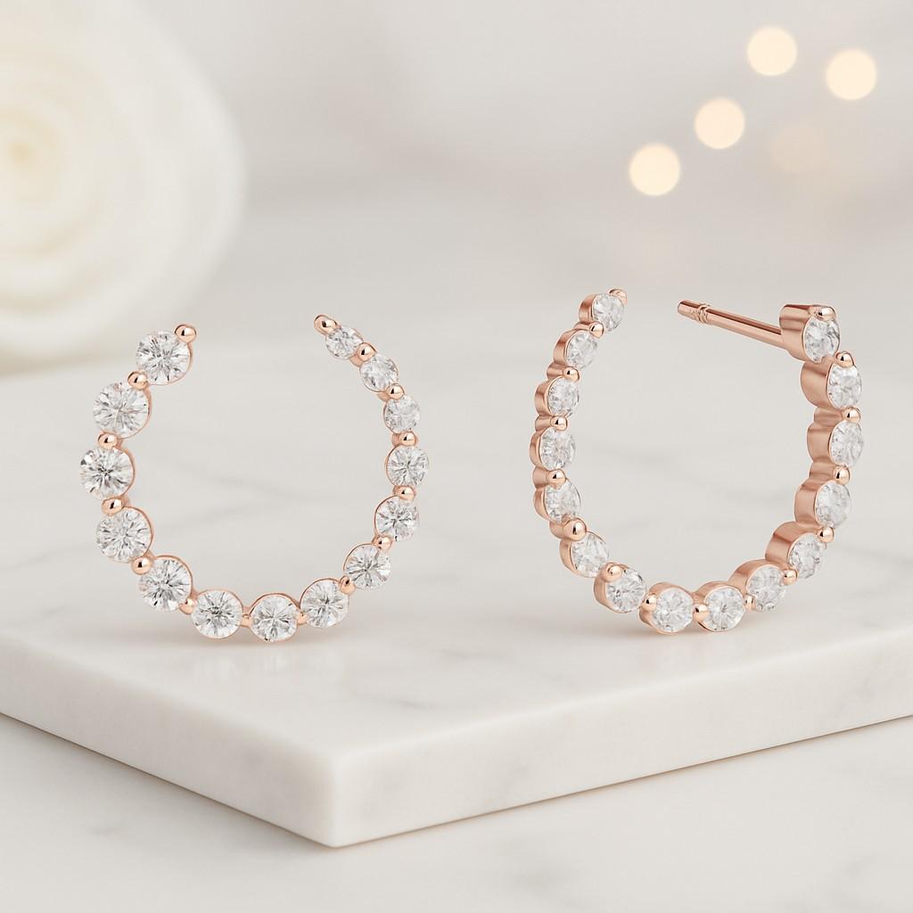 Inside Out Diamond Hoop Earrings For Women Round Lab Grown Diamond Long Hoops Lab Diamond Silver Hoop Earrings For Her Dangle Earrings